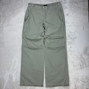 Vtg‎ Nautica Jeans Khaki Cargo Pants Wide Leg Green Utility Rivets Buttons Sz 12